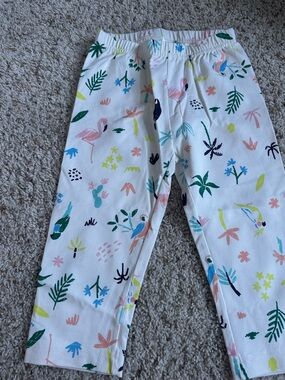 Kids Tropical  cropped Print Pants - White with Multicolor Motifs